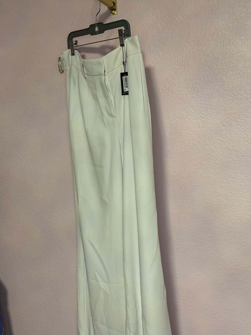 Express High Rise Wide Leg Pants Size 8R White Belted Trousers